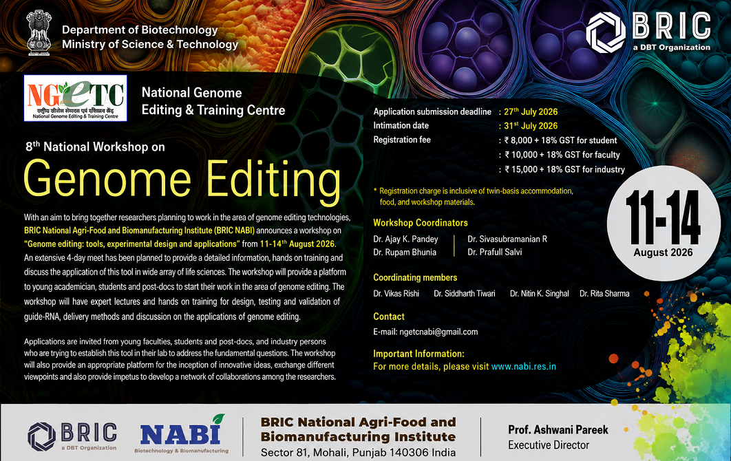 8th National Workshop on Genome editing Tools, experimental design and its applications